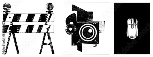 Vintage Film Camera with Distressed Texture and Circular Lens