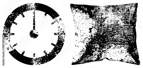 Grunge Textured Circular Gear and Knitted Pillow Vector Set