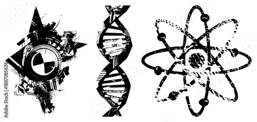 Sci Fi Symbol Set Featuring Atomic, DNA, and Radiation