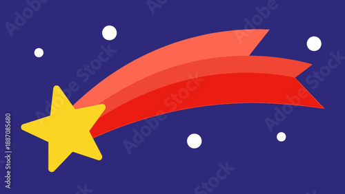 Shooting Star with Trail and Dots on Dark Blue Background - Vector Graphic
