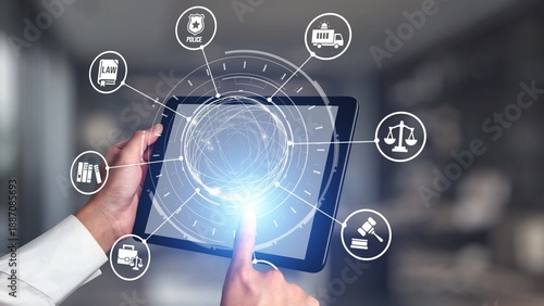Canvastavla Law icons illustrate justice, court, and regulation system
