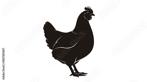 Black Chicken Silhouette Vector Icon on White Background