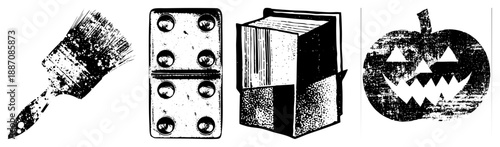 Halloween Pumpkin, Paintbrush,, and Book Vector Set