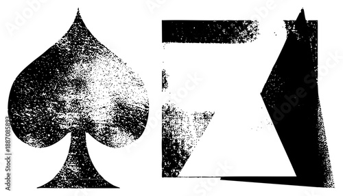 Vintage Halftone Spade and Abstract Geometric Shapes Vector Graphic