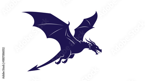 Mythical Dragon Flying Silhouette with Open Wings