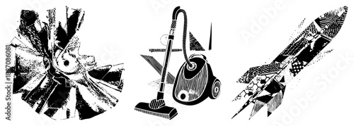 Abstract Mechanical Objects with Geometric and Halftone Textures