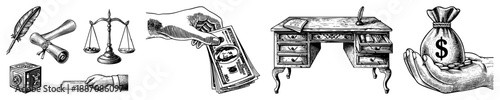 Vintage Legal & Financial Symbols in Classic Engraved Style