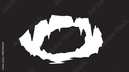 White jagged cave entrance silhouette on black background