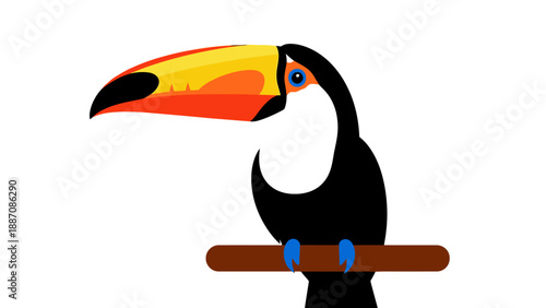 Colorful Toucan Bird Sitting on Branch, Tropical Wildlife Icon