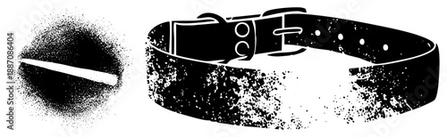 Vintage Dog Collar with Metal Buckle and Spray Paint Splatter Design