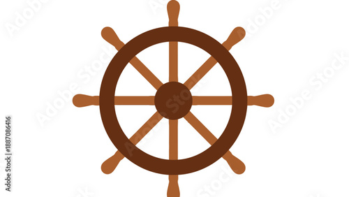 Nautical Ship Wheel Icon, Steering Wheel, Marine Navigation, Vector Graphic