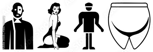 Vintage Pin Up and Modern Figures in Black and White Vector Set