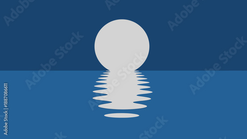 Abstract Moon Reflection on Water Surface, Minimalist Horizon Line