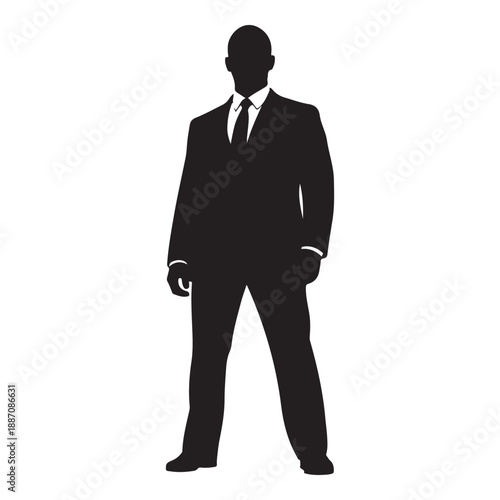 Confident Businessman Silhouette Standing and Presenting Idea