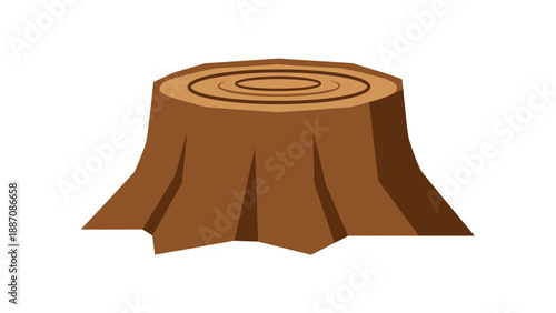 Wood Stump Icon - Cut Tree Trunk with Rings, Isolated on White Background