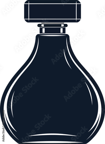 Dark blue silhouette of vintage perfume bottle with stopper. simple flat design vector illustration of elegant fragrance container