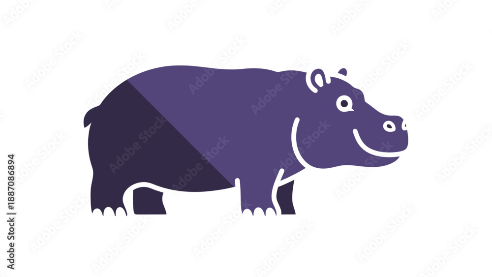 Obraz premium Happy Hippo Silhouette Icon - Cute African Animal Vector Graphic