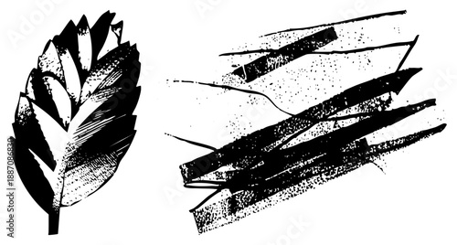 Stylized Wheat Ear and Grain Stalks in Bold Halftone Vector Illustration