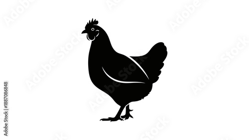 Black chicken silhouette, simple farm animal icon on white background