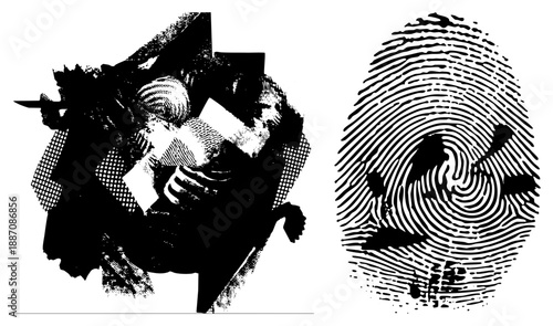 Abstract Halftone Portrait Within Fingerprint