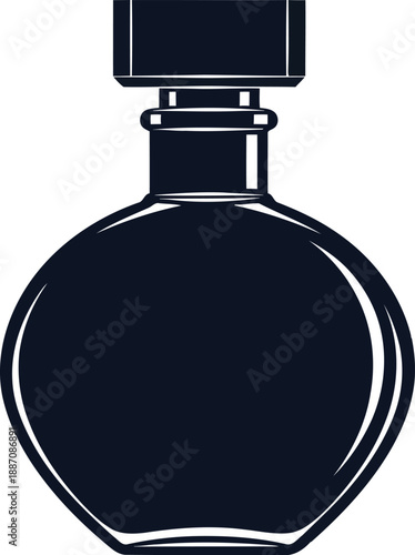 Scent bottle silhouette with circular base and decorative cap vector illustration for aromatherapy and cosmetic industry graphic icons