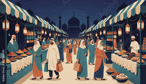Vibrant Middle Eastern Market Scene at Night