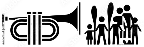 Abstract Trumpet and Stick Figure Family Silhouettes Vector Set
