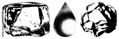 Three Abstract Ice Forms in Halftone Vector Illustration