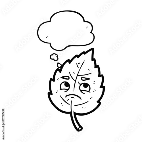 Thoughtful cartoon leaf with facial expression