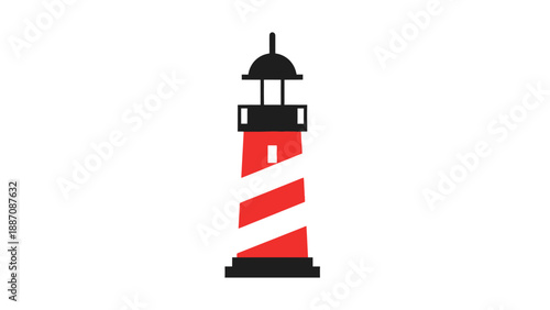 Vintage Lighthouse Icon, Red and White Stripes, Coastal Navigation Symbol