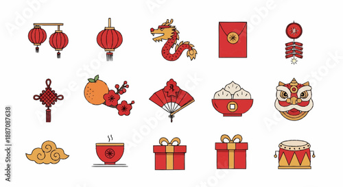 Chinese New Year icons set