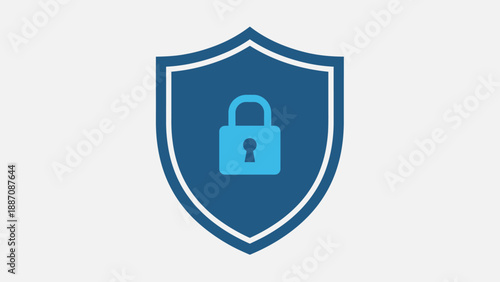 Blue Shield with Locked Padlock Icon - Security and Protection Concept