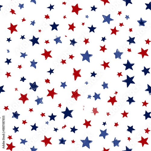Red and blue stars forming a cheerful, seamless American flag inspired pattern. USA colors star pattern creating a patriotic background
