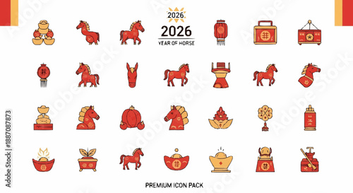 Chinese New Year icons for 2026 Year of Horse