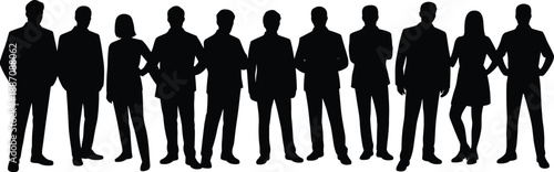 Group of professional business people silhouettes standing together in formal suits, diverse corporate team concept, teamwork, leadership, success, unity isolated on white background