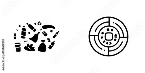 Set Featuring Waste Items and Circular Recycling Symbol