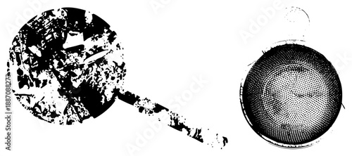 Abstract Halftone Graphic with Splatter and Dot Elements