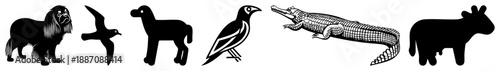 Six Animal Silhouettes in Black and White Vector Art