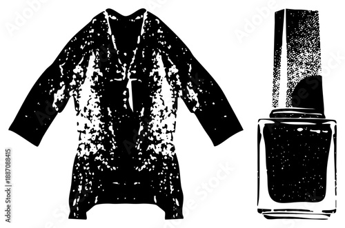 Black Textured Cardigan and Nail Polish Bottle Vector Illustration