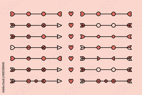Collection of decorative arrows and hearts Vector, illustration