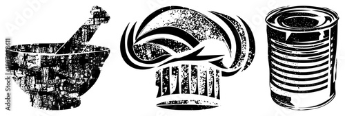 Vintage Kitchen Tools and Chef Hat Vector with Distressed Texture