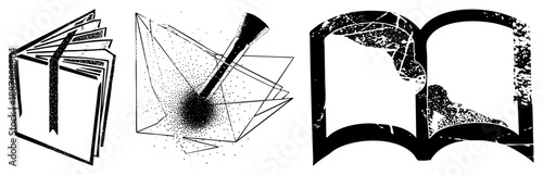 Three Abstract Book Illustrations in Halftone and Geometric Styles