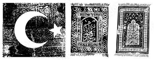 Islamic Moon and Star Flag with Prayer Rug Designs