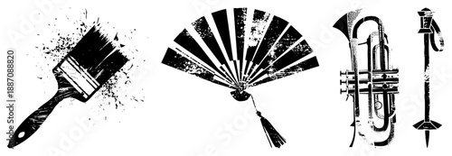 Vintage Art Tools and Instruments in Grunge Vector Style