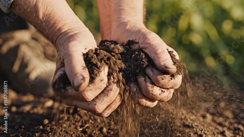 Hands Holding Rich Soil in Garden.