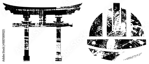 Traditional Japanese Torii Gate and Sacred Mountain Symbol Design