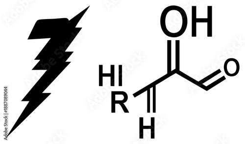 Lightning Bolt Symbol and Aldehyde Chemical Structure Diagram