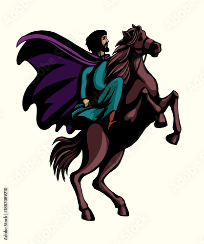 Vector drawing. Man on the horse