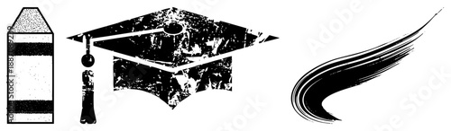 Graduation Cap, Crayon, and Dynamic Brushstroke Vector