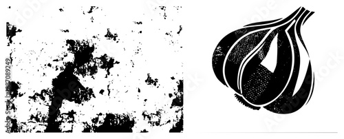Stylized Garlic Head with Textured Halftone Stripes and Bold
